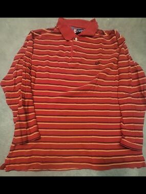 Chaps Ralph Lauren Red and Yellow Striped Long-Sleeve Polo